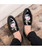 Black floral pattern buckle leather slip on dress shoe 09