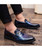 Blue buckle rivet patent leather slip on dress shoe 02