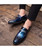 Blue buckle rivet patent leather slip on dress shoe 06