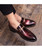 Red buckle rivet patent leather slip on dress shoe 04