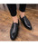 Black brogue leather slip on dress shoe check detail 03