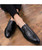 Black brogue leather slip on dress shoe check detail 06