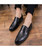 Black brogue leather slip on dress shoe check detail 05