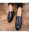 Black brogue leather slip on dress shoe check detail 04