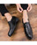 Black brogue leather slip on dress shoe check detail 08