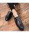 Black brogue leather slip on dress shoe check detail 10