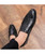 Black brogue leather slip on dress shoe check detail 11