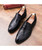 Black brogue leather slip on dress shoe check detail 13