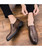 Brown brogue leather slip on dress shoe check detail 03