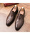 Brown brogue leather slip on dress shoe check detail 11