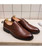 Brown leather derby dress shoe with check detail 10