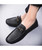 Black leather slip on shoe loafer with butterfly buckle 03