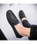 Black leather slip on shoe loafer with butterfly buckle 08