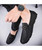 Black leather slip on shoe loafer with butterfly buckle 12