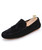 Black brogue leather slip on shoe loafer with tassel 01