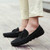 Men's black brogue leather slip on shoe loafer with tassel 03