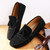 Men's black brogue leather slip on shoe loafer with tassel 06