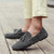 Men's grey brogue leather slip on shoe loafer with tassel 02