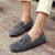 Men's grey brogue leather slip on shoe loafer with tassel 05