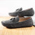 Men's grey brogue leather slip on shoe loafer with tassel 06