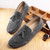 Men's grey brogue leather slip on shoe loafer with tassel 07