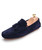 Navy brogue leather slip on shoe loafer with tassel 01