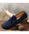 Navy brogue leather slip on shoe loafer with tassel 07