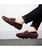 Brown T shape buckle leather slip on shoe loafer 02
