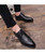 Black brogue leather slip on dress shoe rivet detail 08