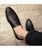 Black retro toned leather slip on dress shoe 11