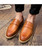 Brown retro toned leather slip on dress shoe 02