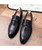 Black snake skin pattern tassel leather slip on dress shoe 11