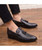 Black croco skin pattern tassel leather slip on dress shoe 02