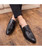 Black croco skin pattern tassel leather slip on dress shoe 04