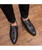 Black croco skin pattern tassel leather slip on dress shoe 06