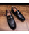 Black croco skin pattern buckle leather slip on dress shoe 13