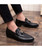Black tassel buckle leather slip on dress shoe 02