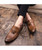 Brown tassel buckle leather slip on dress shoe 07