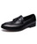 Black tassel leather slip on dress shoe simple plain 01