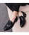 Black tassel leather slip on dress shoe simple plain 02