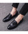 Black tassel leather slip on dress shoe simple plain 07