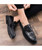 Black croco skin pattern buckle slip on dress shoe 02