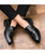 Black croco skin pattern buckle slip on dress shoe 09