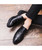 Black check leather slip on dress shoe with tassel 02