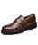 Brown check leather slip on dress shoe with tassel 01