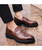 Brown check leather slip on dress shoe with tassel 04 Brown check leather slip on dress shoe with tassel 04