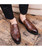 Brown check leather slip on dress shoe with tassel 02