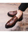 Brown check leather slip on dress shoe with tassel 08