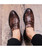 Brown check twist buckle leather slip on dress shoe 02