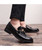 Black buckle tassel leather slip on dress shoe 05